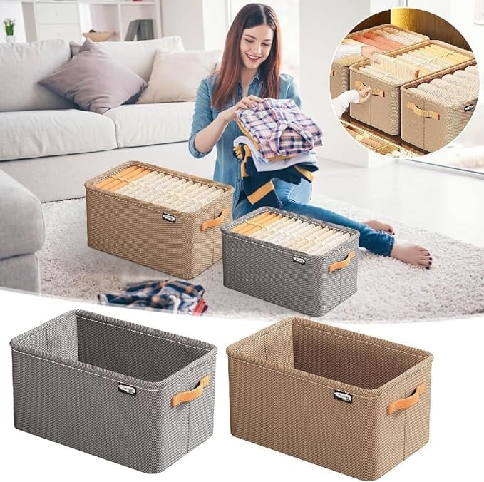 طقم 3 صناديق تخزين قابلة للطي – رمادي وبني أنيق - متجر رحلة